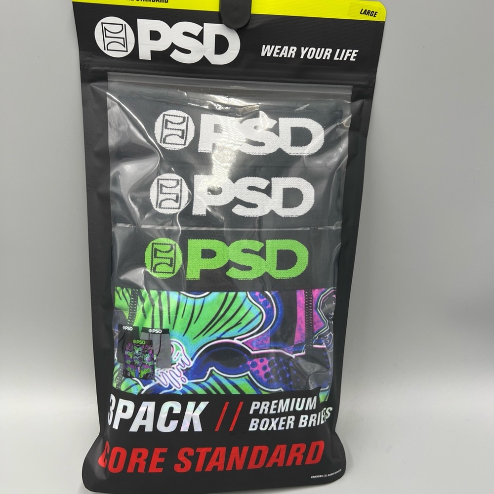 PSD 7" Inseam Mushroom Core Standard Premium Boxer Briefs, Shroom, Sz L. 36-38"